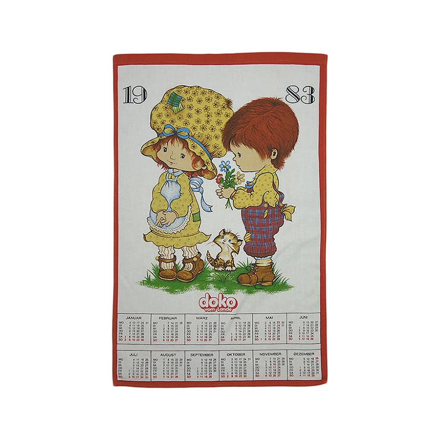 1983年 男の子 女の子 ヴィンテージ ファブリック カレンダー 雑貨 タペストリー 布