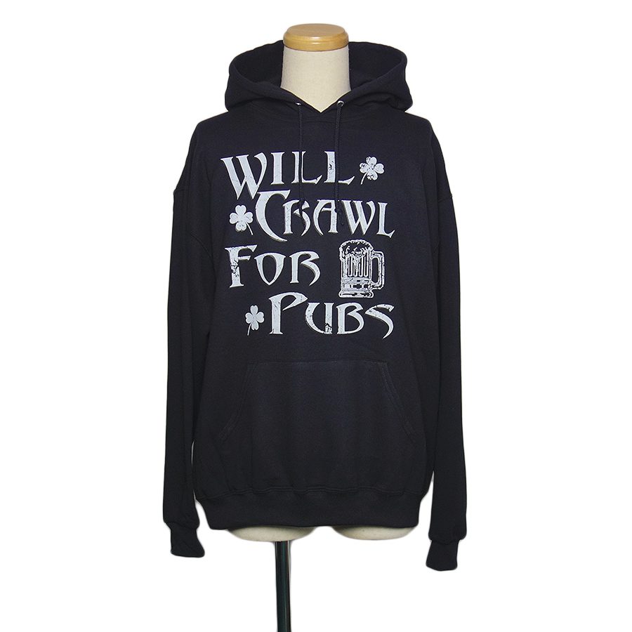 WILL CRAWL FOR PUBS プリントパーカー 新品 JERZEES 黒 ビール