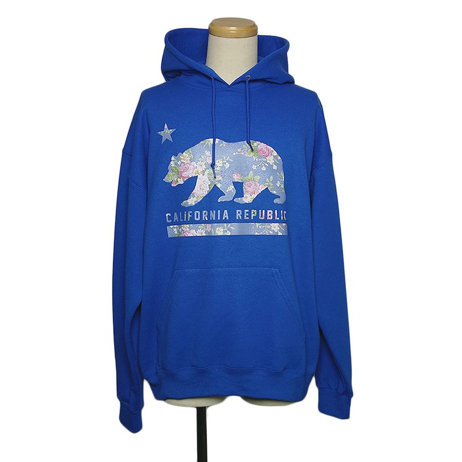 CALIFORNIA REPUBLIC 熊 プリントパーカー 新品 JERZEES 青