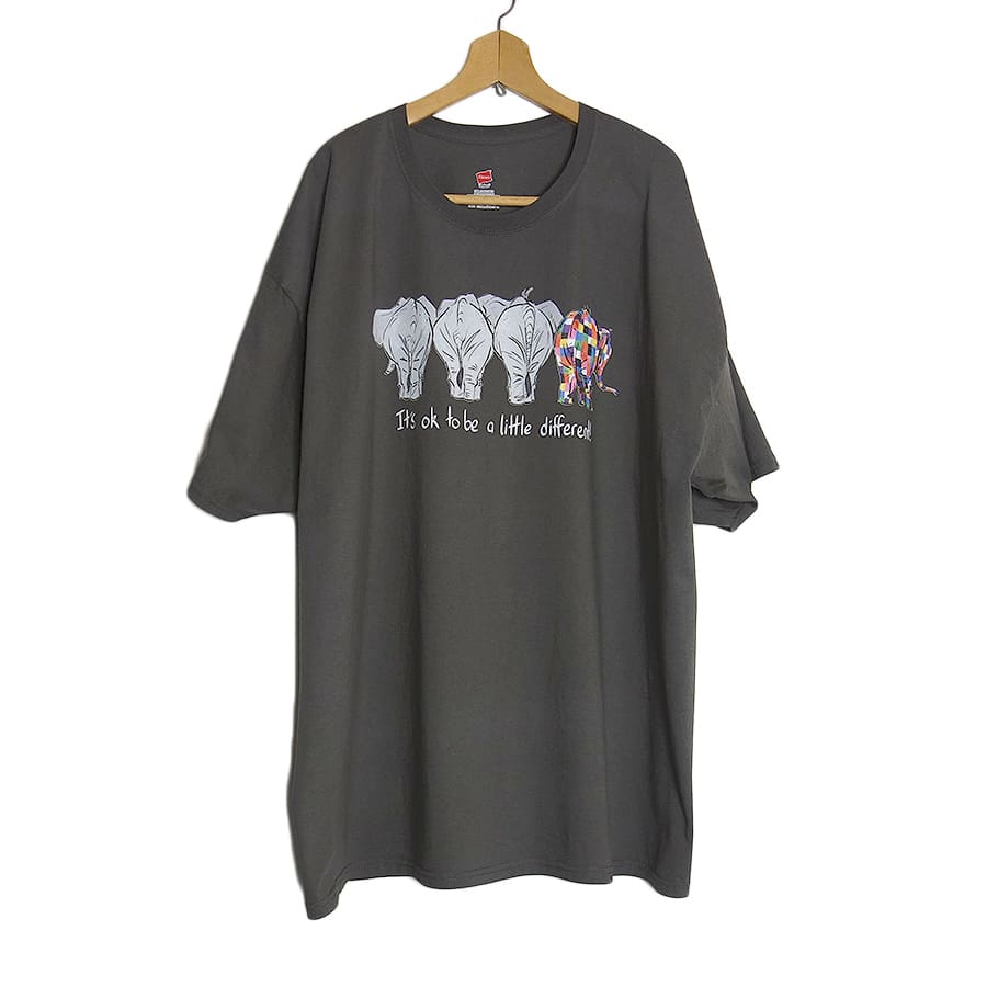 Hanes 象 プリントTシャツ スモークグレー 大きいサイズ 3XL アニマルプリント