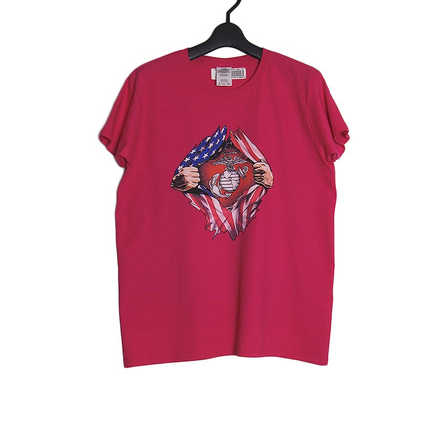 USMC アメリカ海兵隊 レディース プリントTシャツ 新品 Gildan ピンク