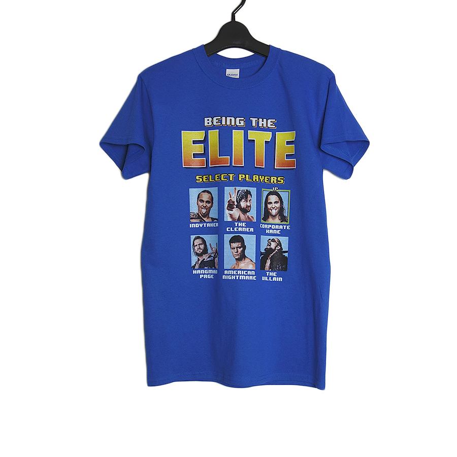 ジ・エリート プロレス プリントTシャツ 新品 BEING THE ELITE 青 プロレスラー