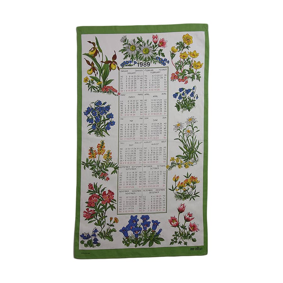 1989年 花 ヴィンテージ ファブリック カレンダー 雑貨