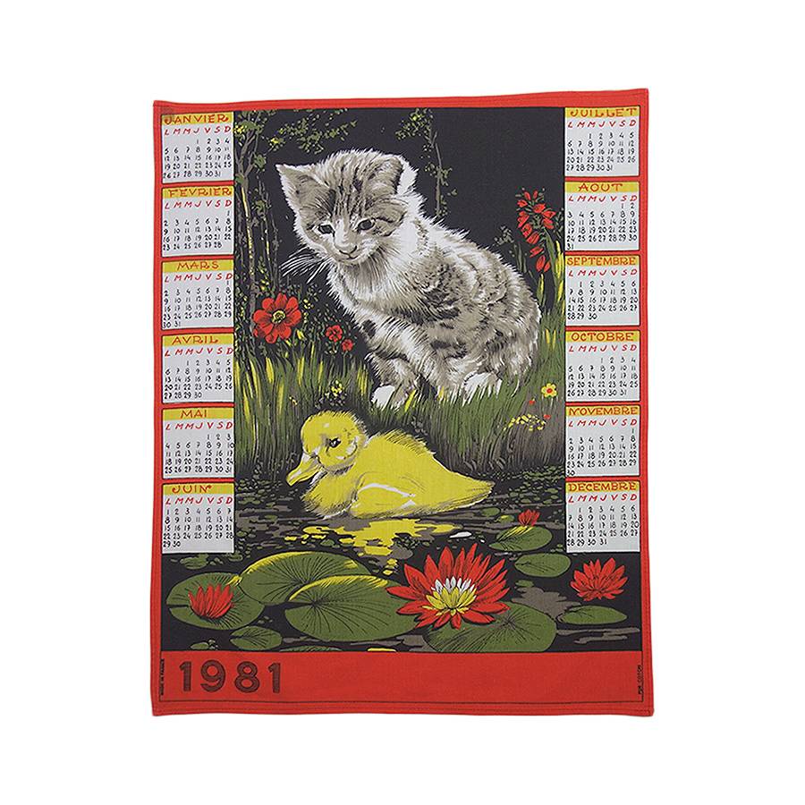1981 猫 アヒル ファブリック カレンダー 雑貨 タペストリー 布 フランス ビンテージ 古着通販ショップ 異国屋 1981 猫 アヒル ファブリック カレンダー 雑貨 タペストリー 布 フランス ビンテージ 古着通販ショップ 異国屋