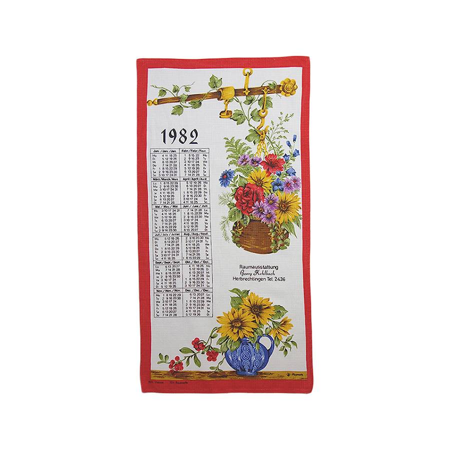 1982 花 ファブリック カレンダー 雑貨 タペストリー 布 ビンテージ
