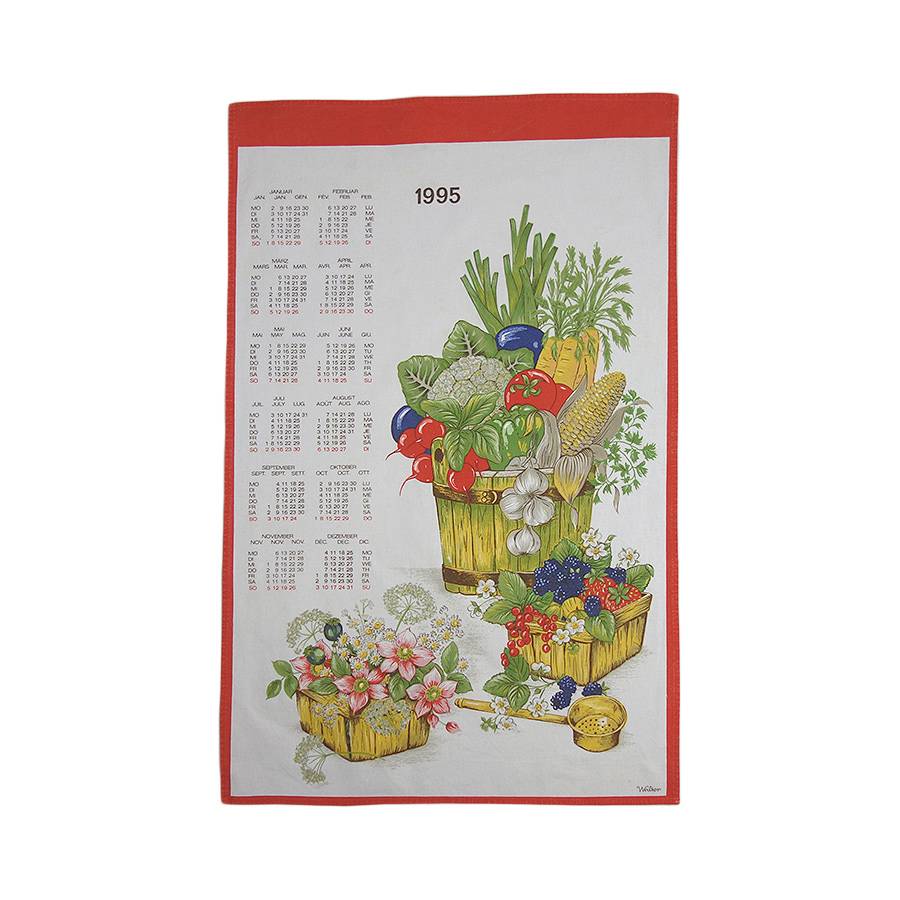 1995 野菜 果物 花 ヴィンテージ ファブリック カレンダー 雑貨 タペストリー 布
